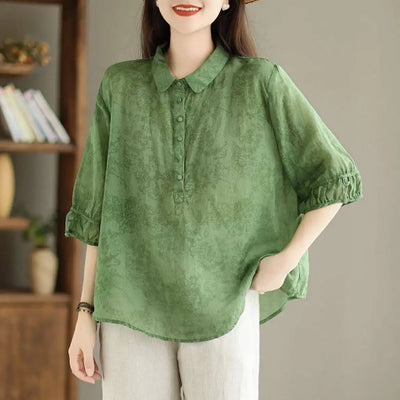New Fashion Jacquard Lapel Shirt Retro Women's Half | SAMAG