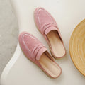 New Genuine Leather Cowhide Women Mules,Round Toe Slip-on Women Slippers,Flats Women Shoes