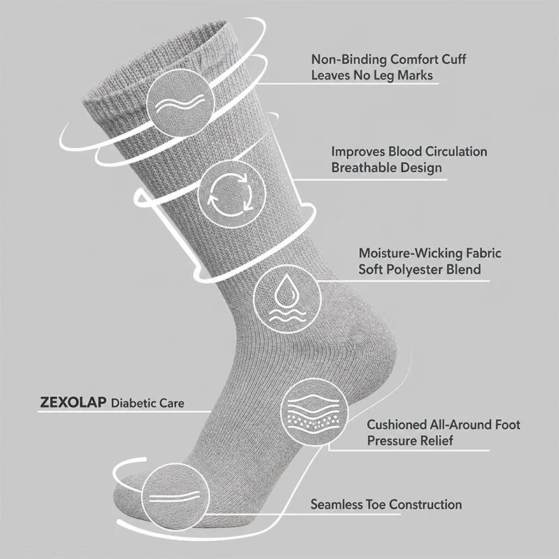 Men's Diabetic Socks Non‑Binding Top Loose Cuff, Seamless | SAMAG