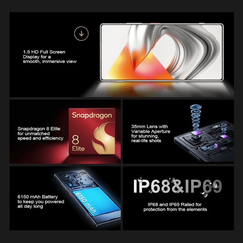 Global Version Nubia Z70 Ultra 5G Smartphone 6.85'' 144Hz AMOLED Display Snapdragon 8 Elite Processor NFC 16GB 512GB Fast Charge