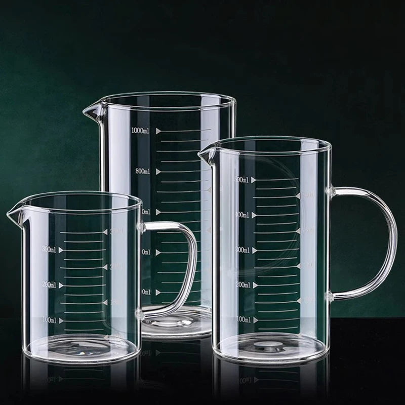 YWDL 1pcs Glass Measuring Cup With Handle Heat-resistant Laboratory Beaker Kitchen Milk Coffe Measuring Mug 250/350/500/1000ml