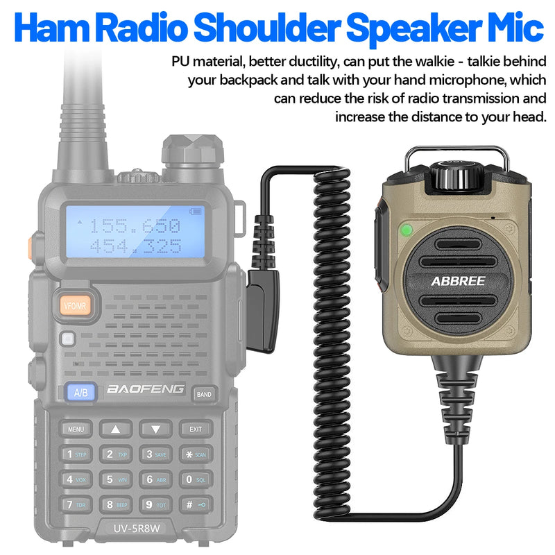 ABBREE AR-158 Walkie Talkie Microphone Speaker Adjustable Volume Handheld Rechargeable For Baofeng UV 5R MINI UV32 DM32 AR-152