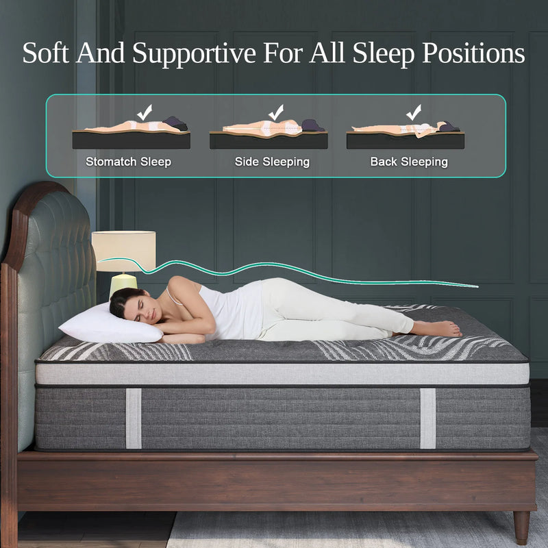 12"14" Gel Memory Foam Hybrid Pocket Spring Mattress Twin Full Queen King Bed Mattress In A Box, Medium Firm Motion Isolation