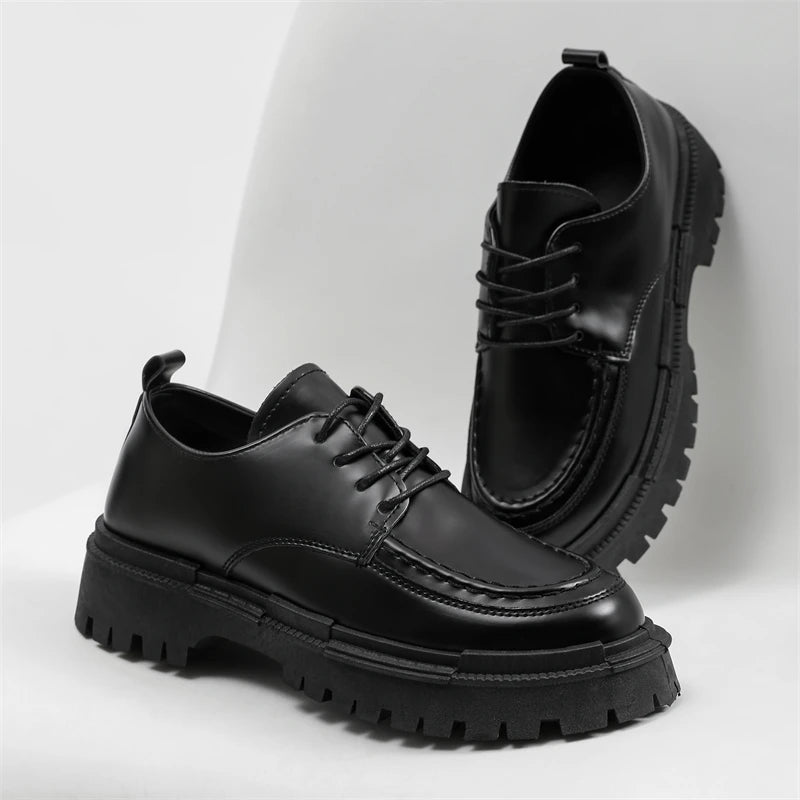 Fashion Thick Sole Leather Shoes Men Casual Shoes Classic Business Men Dress Shoes Breathable Lace-Up Handmade Shoes Moccasins