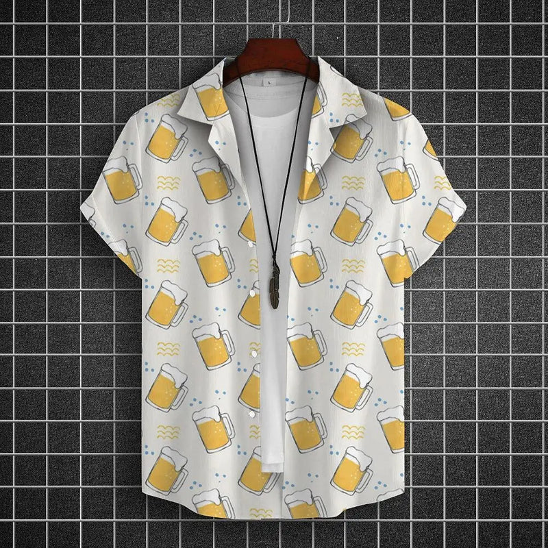 Hawaiian Shirt For Men 3d Beer Printed Short Sleeve Party | SAMAG