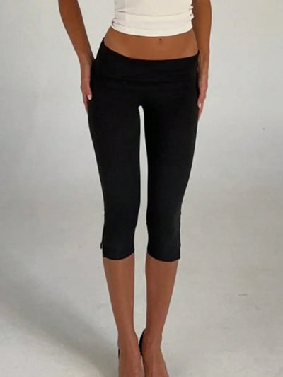 Women's Y2K Low Waist White Capri Leggings Fold Over | SAMAG