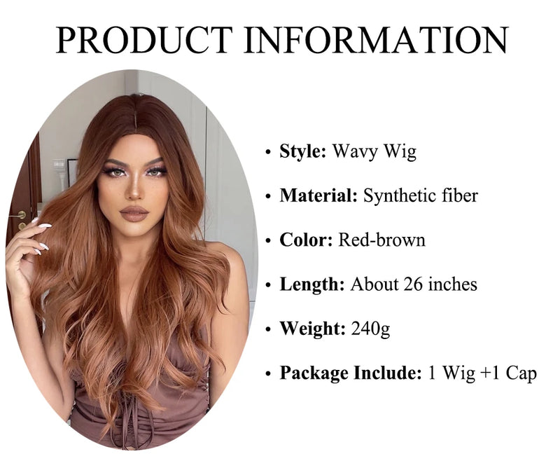 Red Brown Copper Ginger Long Wavy Synthetic Hair Wigs for Black Women Body Wave Ombre Wig Cosplay Natural Heat Resistant Wig