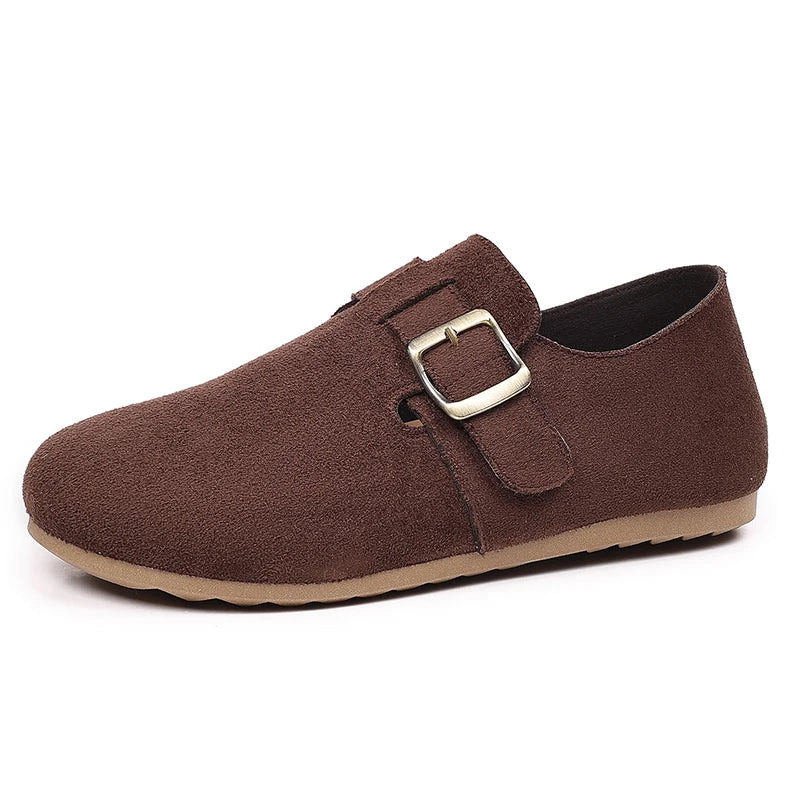 2026 Women Suede Clogs with Adjustable Buckle Cork Leather Mules Comfortable Slip on Women Slippers Outdoor Cork Clogs