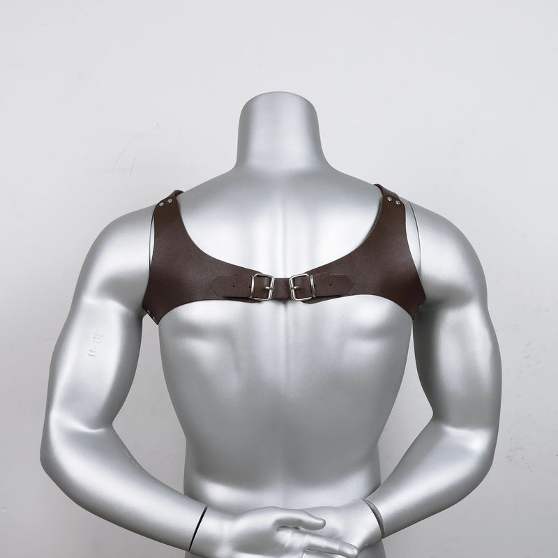 1pc Men'S Punk Gothic Faux Leather Suspenders - Adjustable Strap Body Harness with Metallic Buckles, Fashion Accessory