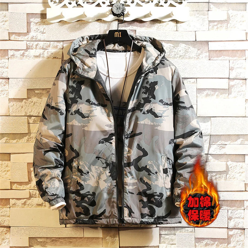 Camouflage Men Jackets Winter Cotton Padded Coat Thick Warm Hooded Outerwear Male Casual Loose Streetwear Men's Clothing