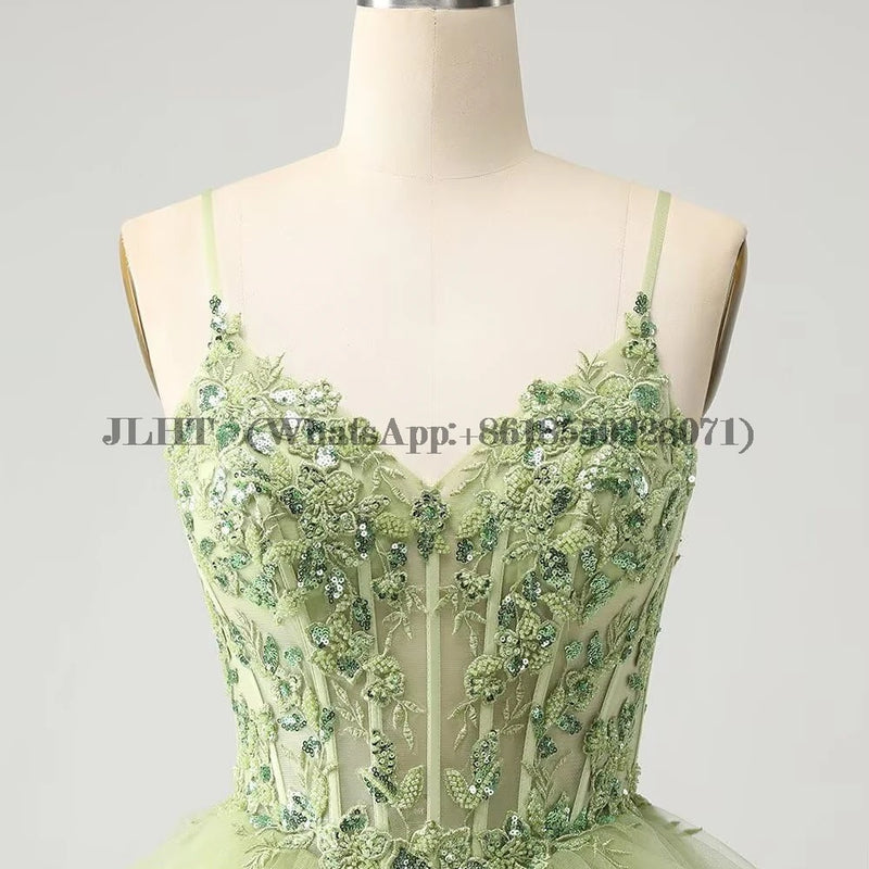 Customized Tiered Tulle A Line Homecoming Dress For Teens Sparkly Lace Applique Beaded Short Prom Dress Mini Cocktail Party Gown