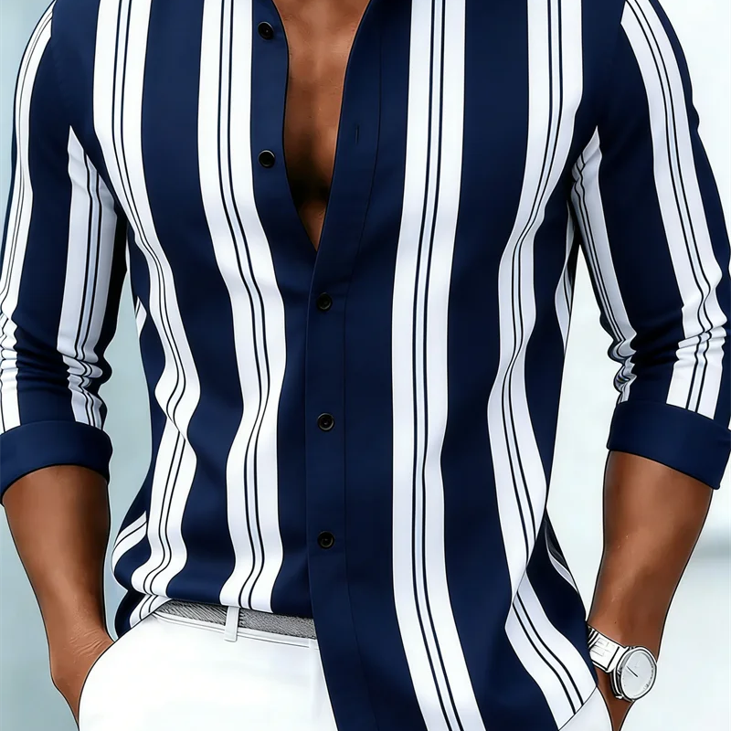 New Men's Long Sleeved Shirt Casual Fashion 3D Striped | SAMAG
