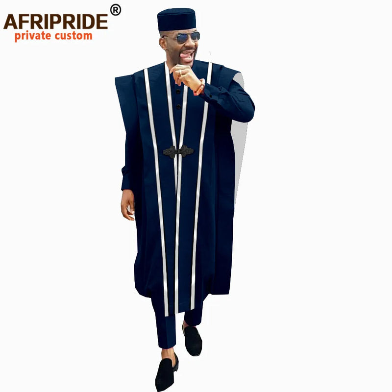 African Men Clothing Agbada Robe Dashiki Shirts Ankara Pants Tribal Hat Wedding Evening Outfits 4 Pieces - View 9 | SAMAG