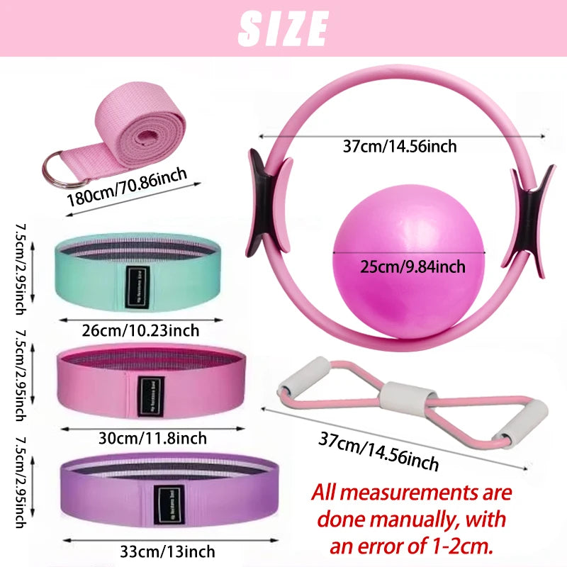 7Piece Pilates Basic Set Fitness Ball Elastic Stretch Belt Back Shaping Muscle Training Fitness Yoga Equipment