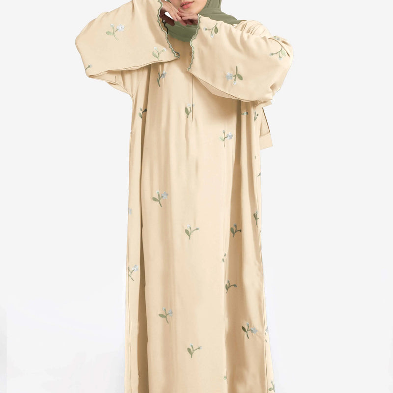 Stylish Muslim Islamic Abaya for Women Light Green Floral | SAMAG