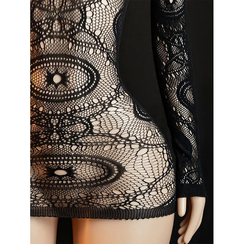 Erotic Babydoll Mini Dress Long Sleeve Off The Shoulder Sexy Costume Elegant Women's Bodycon Tights See-through Sexual Lingerie