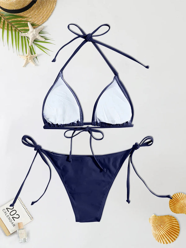 Swimwear Thong Bikini Set Sexy New Navy Blue Swimsuits | SAMAG