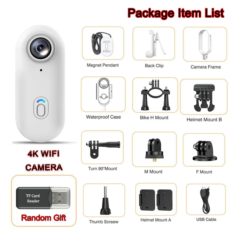 4K UHD Motorcycle Mini Action Camera Body POV Magnetic 30M Waterproof  2.4G WiFi Small Action Video vlogging Camcord Helmet Bike
