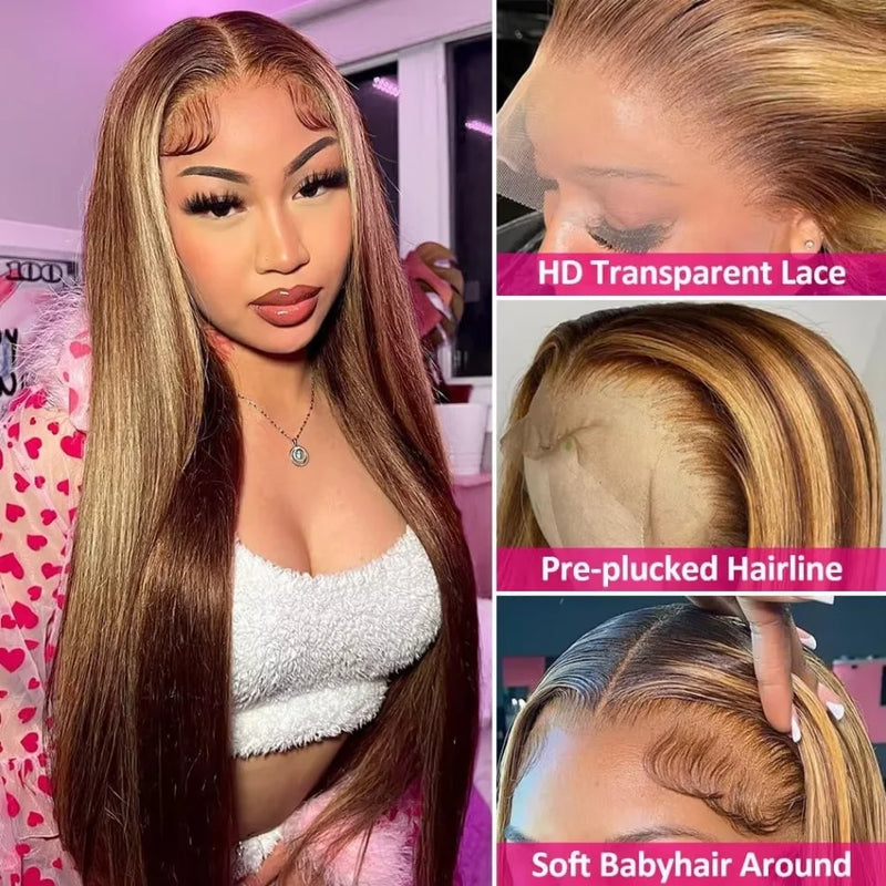 1B/30 Black and Blonde Highlights Bone Straight Human Hair Wigs 4/27 Highlight 13x4 13x6 HD Lace Human Hair Wig 30 36 Inch