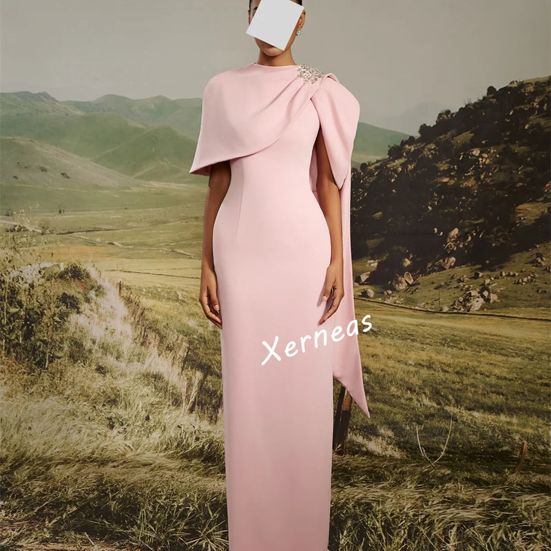 Customized Jersey Rhinestone Straight Long Dresses | SAMAG