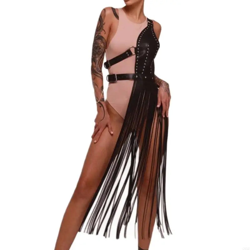 Long Fringed Suspender Belt Decorative PU Waist Cincher Corset For Club Wear - Visuel 7 | SAMAG