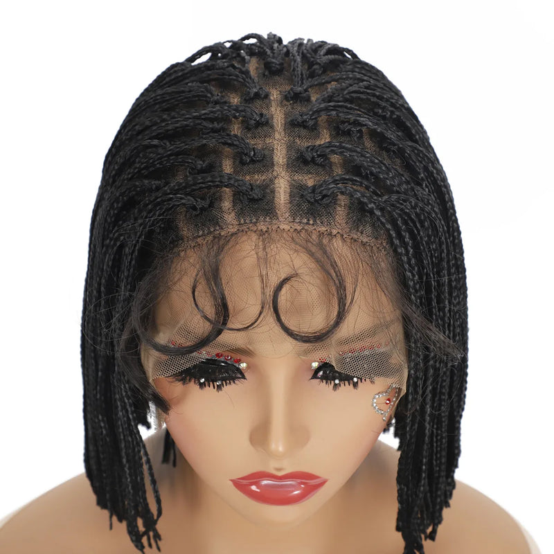 Synthetic Crochet Braids Wig for Black Women Short Wigs with Baby Hair 13*4 Lace Frontal Braiding Hair Black Glueless Wig