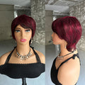 Straight Short Pixie Cut Wigs With Bangs For Women Ombre Brown Red Brazilian Human Hair Wigs Full Machine Made Wigs