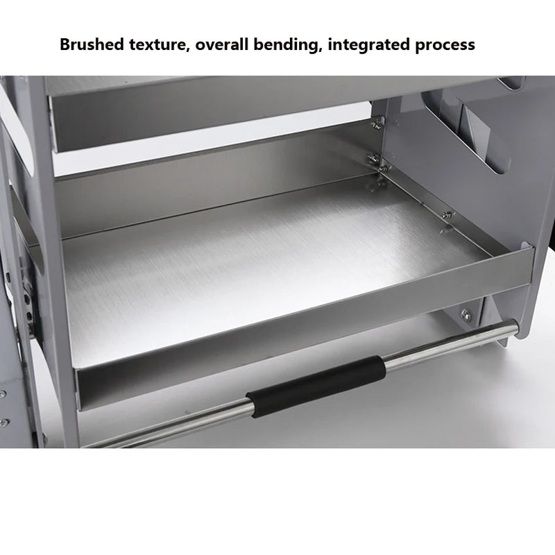 3 layers Wall Cabinet Lift Pull Basket Kitchen Stainless Steel Drawer Seasoning Bottle Storage Racks - View 3 | SAMAG