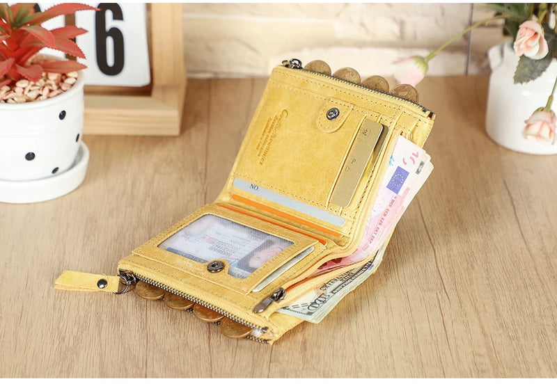 CONTACT'S Fashion Genuine Leather Women Wallet Bifold Card Holder Coin Purse Small Women's Purse Money Clip Men Pocket Wallets