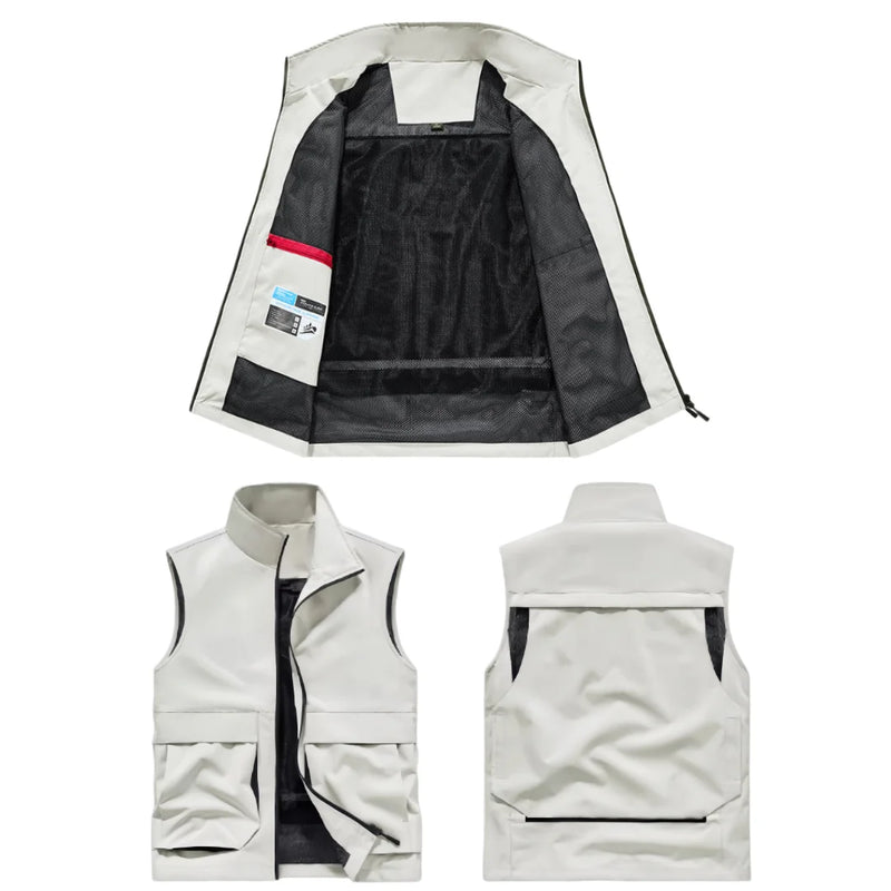 2026 Summer Men Outdoor Waterproof Quick Drying Cargo 6XL Vests Male Thin Mesh Breathable Waistcoats Climbing Sleeveless Jackets