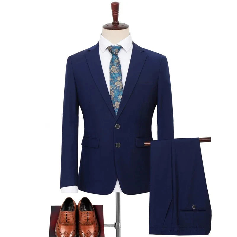 Plus Size Men‘s Suits Elegant Single Breasted Business Jacket Pants For Host Groom Groomsmen Grey Black Navy - View 5 | SAMAG
