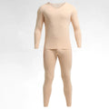 Men's Thermal Underwear Set, Fleece-Lined and Thickened, Basic Seamless Cotton Base Layer Top and Bottom for Autumn and Winter