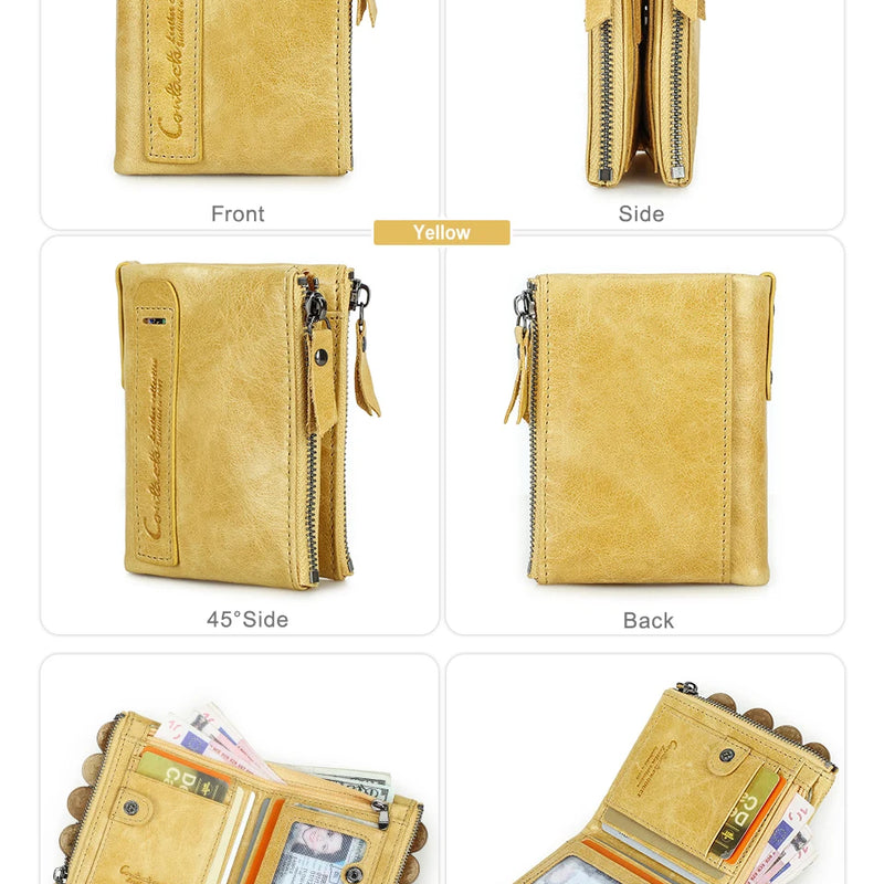 CONTACT'S Fashion Genuine Leather Women Wallet Bifold Card Holder Coin Purse Small Women's Purse Money Clip Men Pocket Wallets