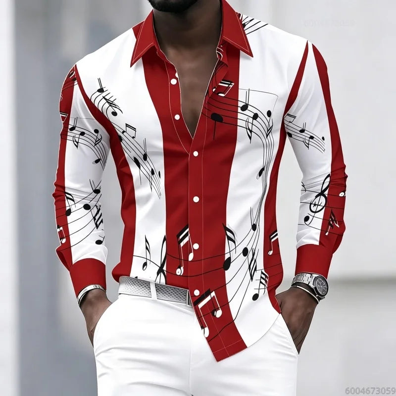 Men's collared shirt with creative musical note print | SAMAG