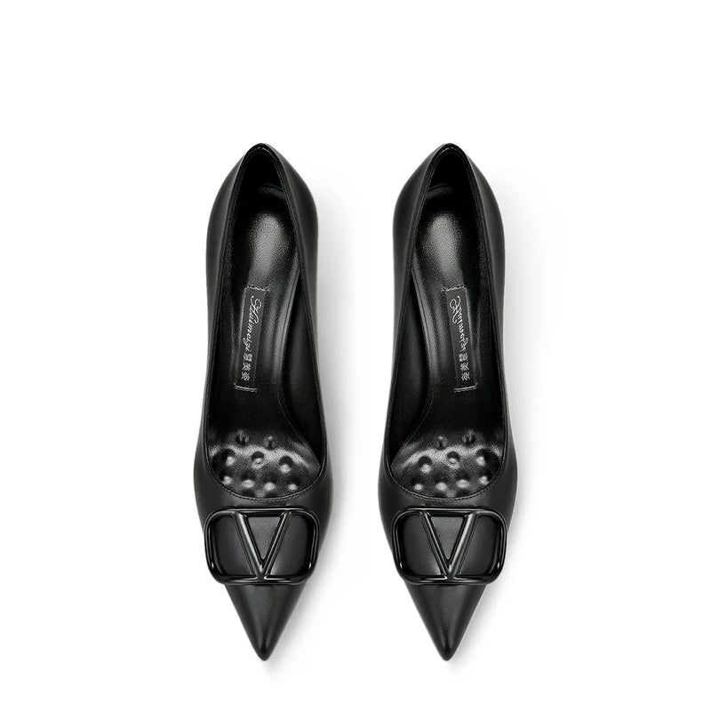 Leather Black Fashion Stiletto High Heels Women's 2025 New Pointed Shallow Mouth Single Shoes