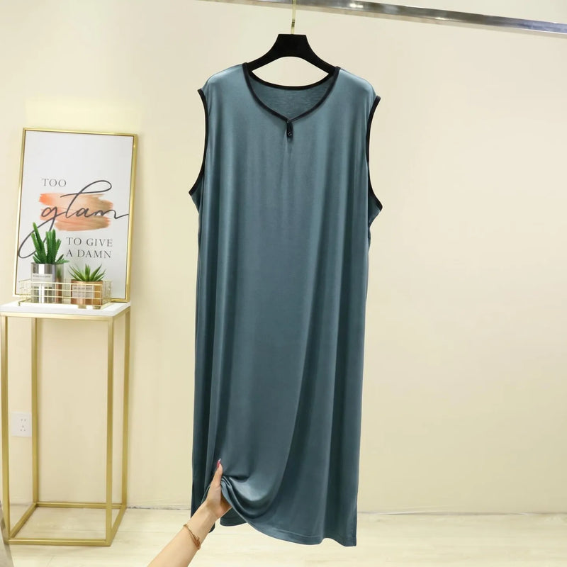 Cool Lightweight Modal Sleepwear Long One-Piece Robe for Men Summer Thin Breathable Naked Sleep Suit Home Comfortable Pajamas