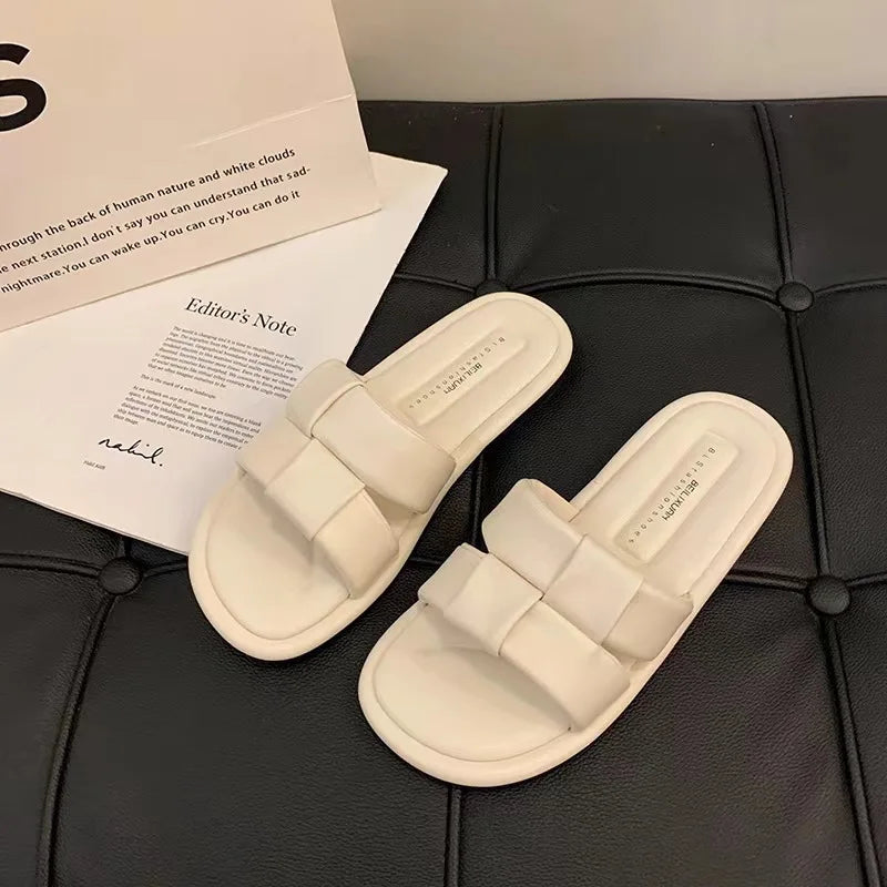 Women's Summer Outdoor Sandals Soft Bottom Flat Slippers Beach Casual Fashion Crystal Pad PVC Material Breathable Slip-On Shoes