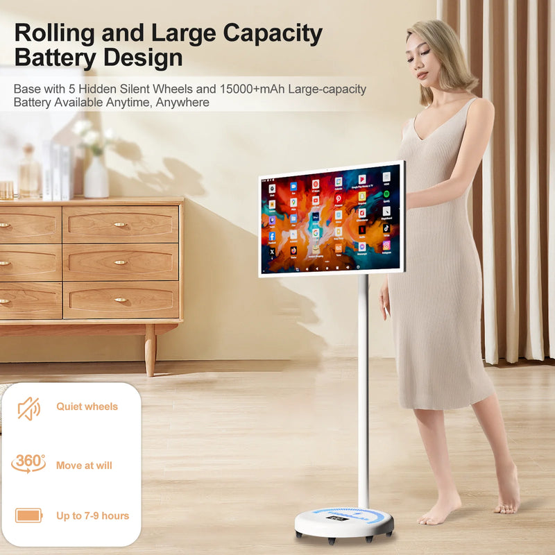 Portable TV Smart Stand Monitor 32 Inch LCD TV Android 13 LCD Smart Digital Displays Portable Touch Screen TV