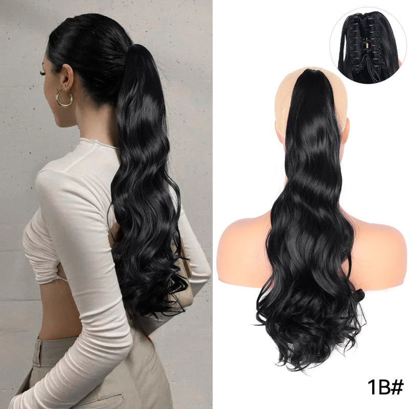 Synthetic Claw Clip On Ponytail Extension 22Inch Long Straight Wavy Ponytail Hair Ponytail With Claw Clip On Ponytail For Women