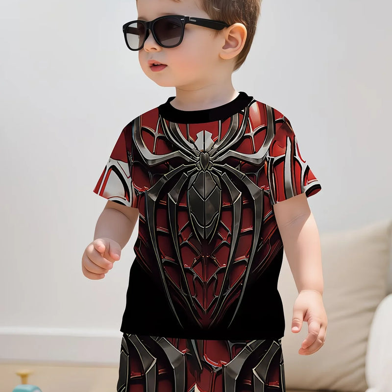 Boys Summer Outfit Spider Print Short Sleeve T-Shirt | SAMAG