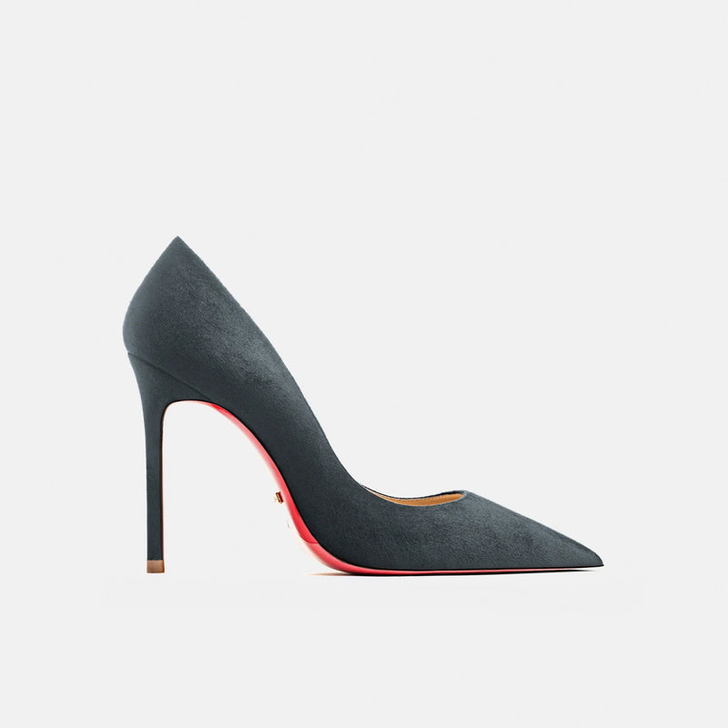 luxury women's shoes Black Suede Elegant Office Shoes Women Brand Pumps Red sole High Heels Pointed Toe Evening Dress Shoes 12cm