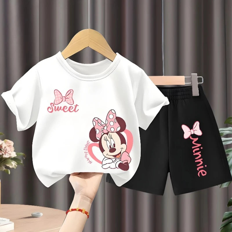 Children's T Shirt and Shorts Two Piece Set Girls O Neck - View 6 | SAMAG