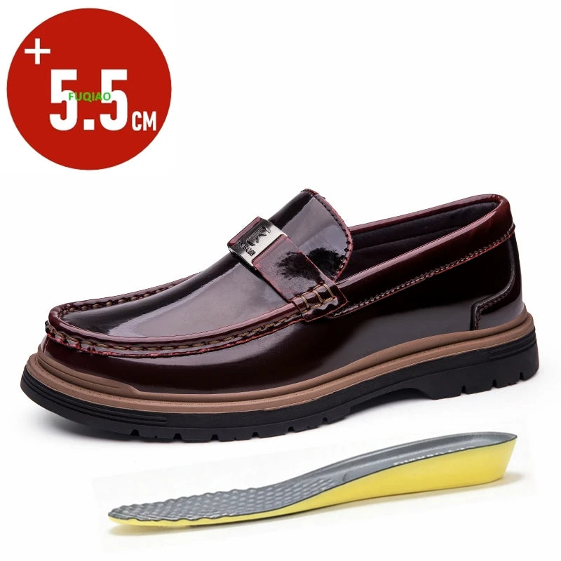 Men Genuine Leather Lift Loafers Business Casual Dress Shoes Invisible Height Increasing 5.5cm Elevator Comfortable Work Oxfords