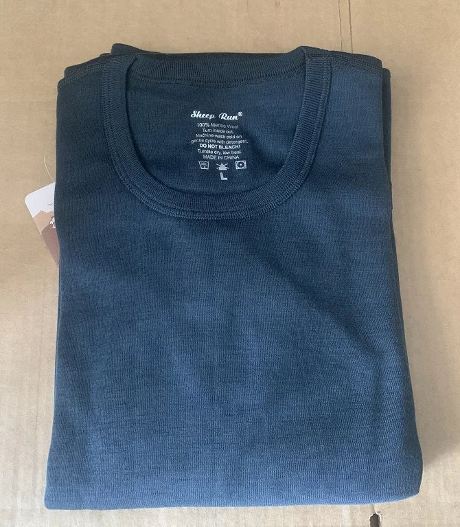 Men's male 100% Pure Merino Wool Winter Base Layer Thermal Warm Sweater Underwear Breathable Mid weight Tops Pants Bottom Set