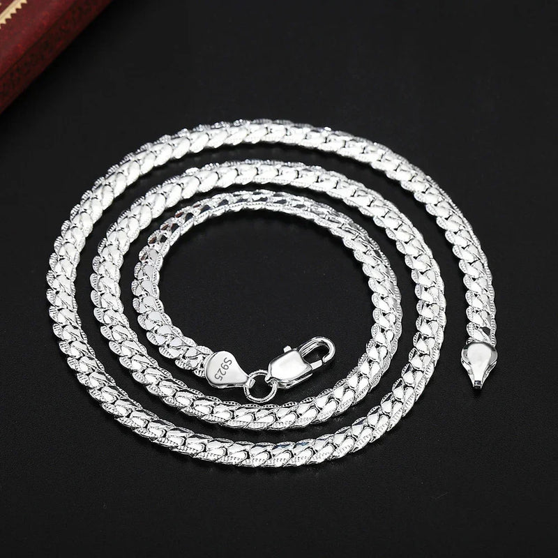 18K Gold 925 Sterling Silver 6mm Full Sideways Necklace 8/18/20/24 Inch Chain For Woman Men Fashion Wedding Engagement Jewelry