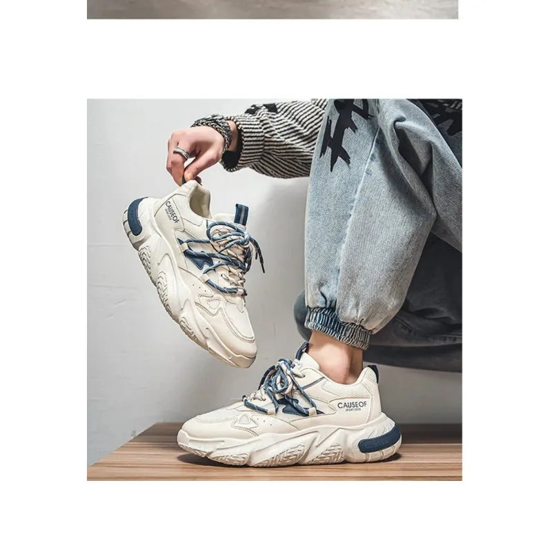 Streetwear Men's Mesh Platform Sneakers 2026 Spring New Anti Slip Height Increasing Casual Youth All Mat Footwear