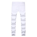 Men's White Stretch Jeans for Fall, Distressed Denim | SAMAG