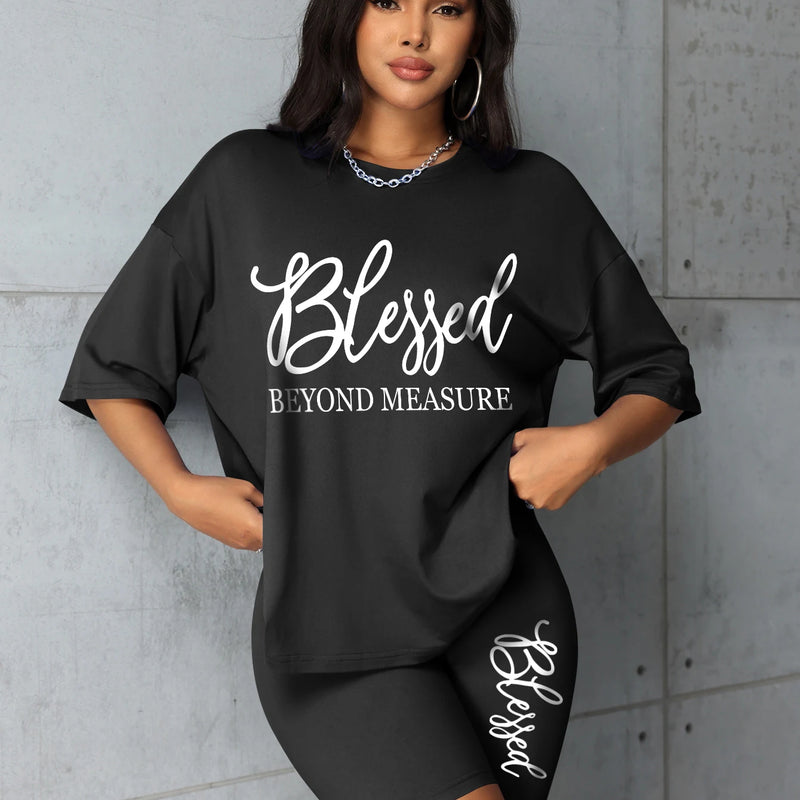 Plus Size Sets for Women Summer 2 Pieces Blessed Printed Offers and Liquidation Everything Cheap Elegant Women's Sets Short Sets