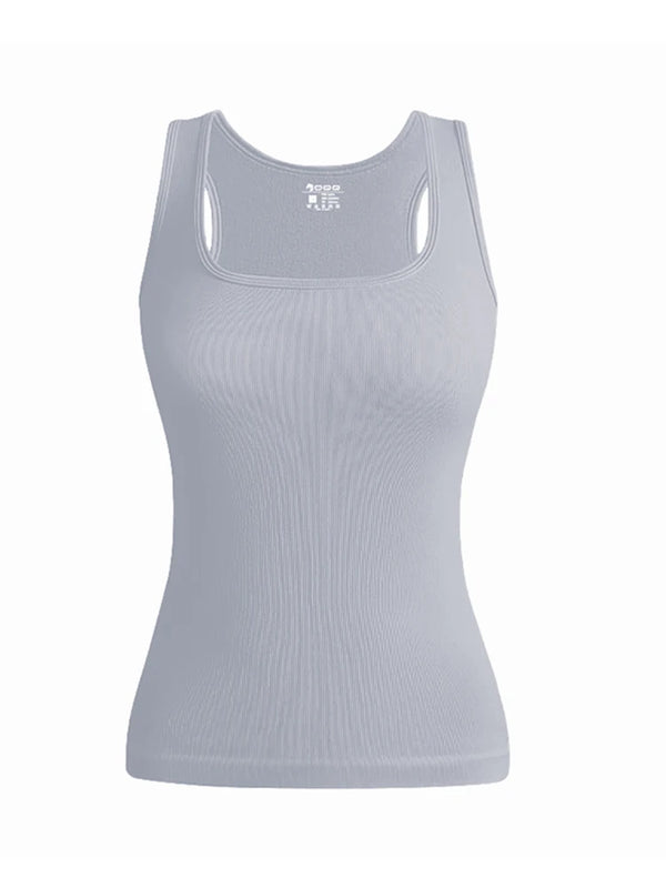 Hot Sale Summer Women's Basic Elastic Tank Top Sleeveless Square Collar Vest T-shirt Fashion Fitness Yoga Women's Casual Top