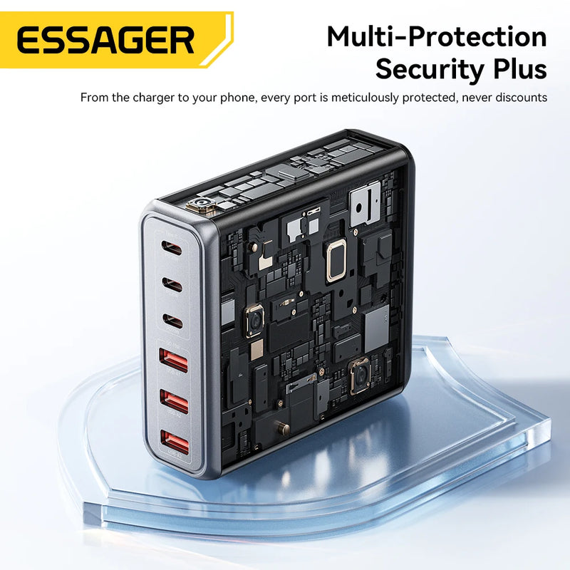 Essager 85W GaN USB Charger6in1 Desktop Fast Charge USB Type C Charger  For iPhone17 16 15Pro  Xiaomi Samsung Smartphone Laptop